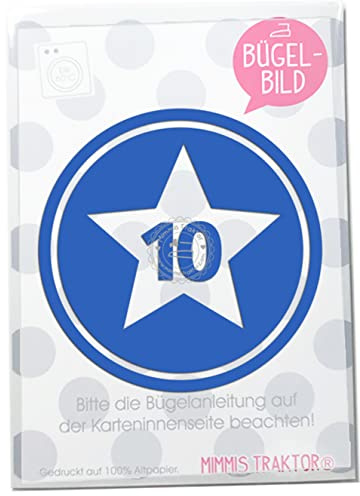 Bügelbild Sternbutton mit Wunschzahl 10 cm Flockfolie Aufbügler Applikationen Bügelsticker für Stoffe Textilien Kinder zum Aufbügeln Flicken, Farbe:blau, Zahl:10