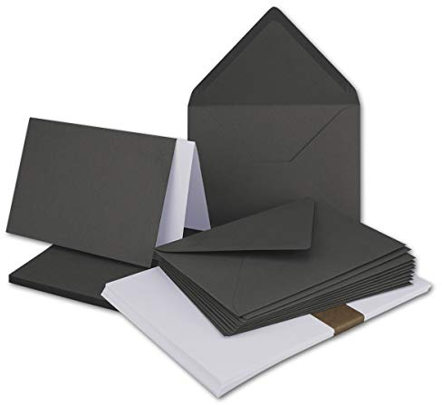 50x Faltkarten SET DIN A6/C6 mit Brief-Umschlägen in Anthrazit-Grau - inklusive Einleger - 14,8 x 10,5 cm - Premium Qualität - FarbenFroh
