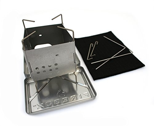 Firebox Estufa de Acero Inoxidable Nano + Kit X-Case - Multi Quema Combustible - Campamento/Bushcraft Plegable de Madera