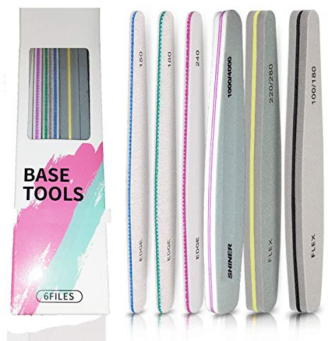 Base Tools Feilenset - Nagelfeile, Gel-Nagelfeilen-Set, Professioneller Nagelfeilen-Block,Nagelbuffer,Maniküre-Feile Waschbar, Doppelseitige Feilblätter