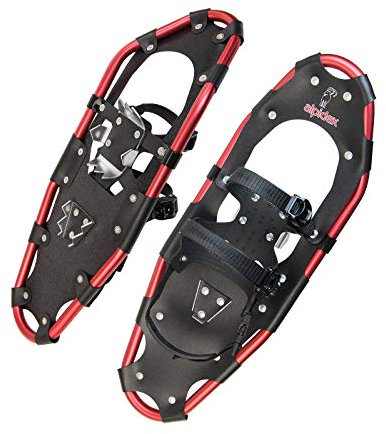 ALPIDEX Schneeschuhe Aluminium Rahmen Damen Herren ab Schuhgröße 36 bis 135 kg Ratschenbindung Tragetasche, Farbe:Black/Red 25