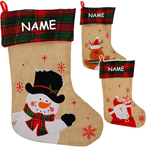 alles-meine.de GmbH XL - Weihnachtssocke & Weihnachtsstrumpf - inkl. Name - 3D Effekt - 45 cm - Schneemann - Rentier - Weihnachtsmann - zum Aufhängen - Nikolausstiefel - Nikolaus..
