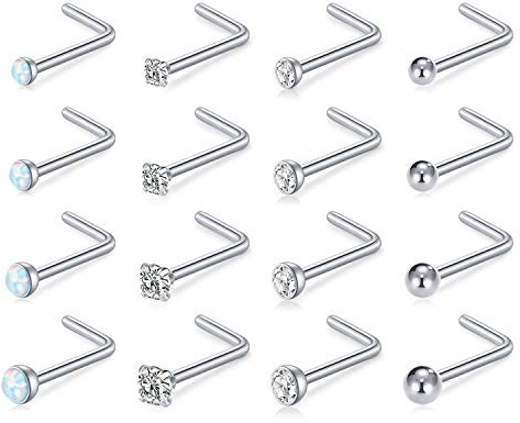 Incaton Edelstahl Nasenstecker L 1.0mm (18G) mit CZ Kugel 1.5/2/2.5/3mm Silber - Nasenpiercing Stecker für Damen & Herren