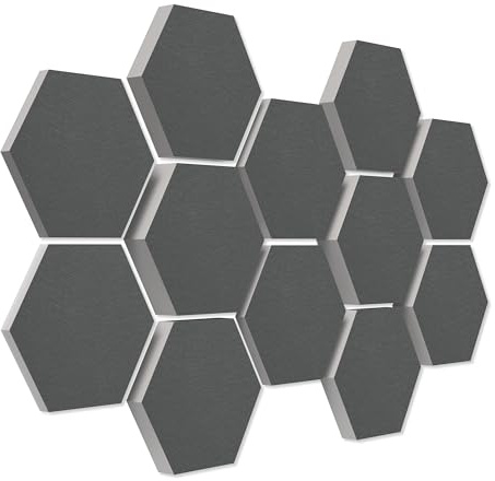 platino24 Schallabsorber COLORE aus Basotec G+ I Akustikpaneele mit Akustikfilz I 3D Wand-Paneele mit 12 Waben in Granitgrau I Akustikplatten zur Schalldämmung in Büro, Studio & Wohnung