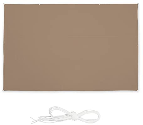 Relaxdays Toldo Vela Rectangular, 2x4m, Anti-UV, Hidrorrepelente, Ojales, Parasol Balcón, Camping, Terraza, Marrón Claro