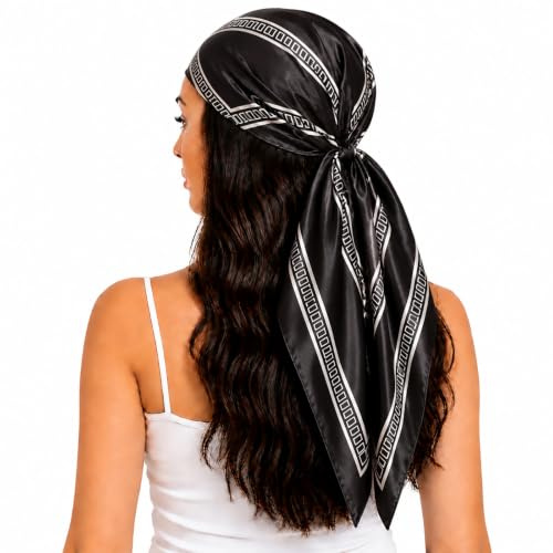 FAIRYGATE Schal Schwarz Damen Fashion Halstuch für Damen Leichter Schal für Frühling und Sommer Kopftuch Vierecktuch Größe: 90x90cm Seidenschal 78017