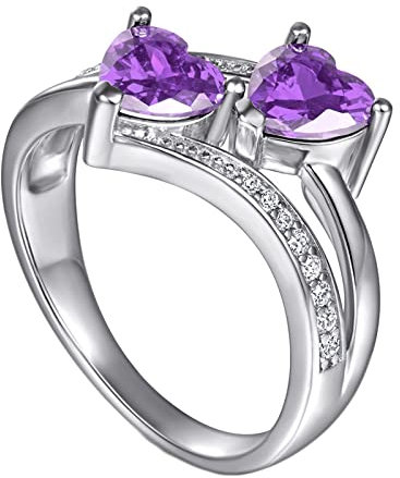 Whoiy Klassisch Sterling Silber Ring mit Herz Zirkonia, Freundschaftsring Vintage Ringe Trauringe für Jubiläums für Frauen Zeitloses Design Lila Gr.62 (19.7)