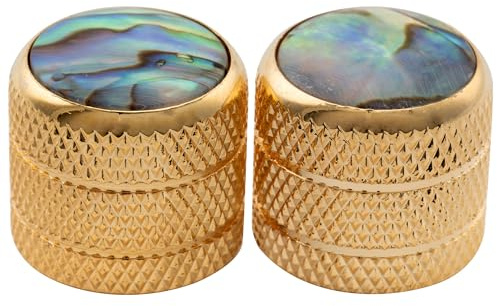 Musiclily Pro Zoll Abalone Top Dome Potiknöpfe 18x16,5mm Gold 2er Set | 24 Zähne,Stahl,für USA E-Gitarre oder Bass