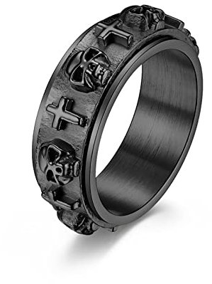 Skull Ring Black, Ehering Mann Anxiety Anti Stress Kreuz 70 (22.3) Modeschmuck Spinner Geschenk