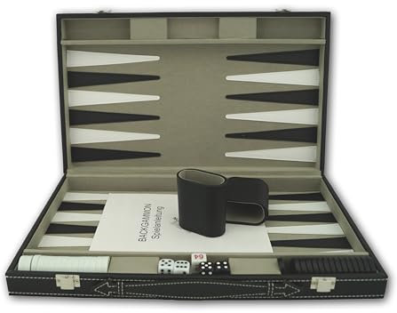 PrimoGames Attaché Koffer Backgammon Spiel - Edles Kunstleder Backgammon-Set mit feinem Filz Innenbezug - 48 x 38 cm groß - inkl. Würfelbechern