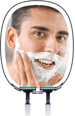 FASCINATE Fogless Shower Shaving Mirror with 3 Color Light, Dimming Touch Sensor, 360° Rotation (Black)