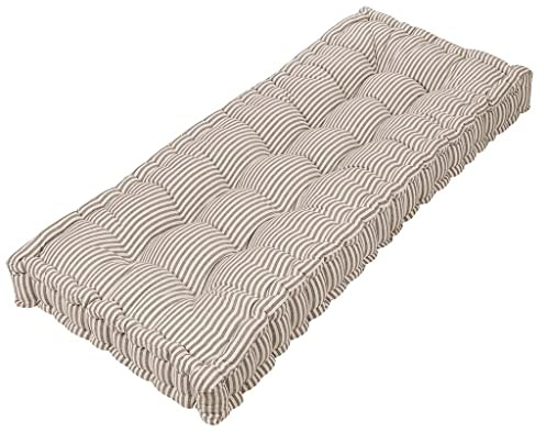 Dibor Garden Bench Cushion Grey Stripe Print 100% Cotton 2 Seater Seat Pad | Machine Washable, Tie-On, 100% Cotton, Recycled Polyester Fibre Filling, Grey Stripe, Bench Cushion, Seat Pad