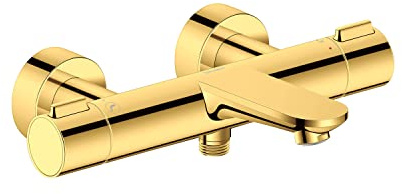 Duravit Wave Wannenarmatur Aufputz für 2 Verbraucher mit Umstellventil, Wannenthermostat mit Keramikmischsystem, Gold Poliert