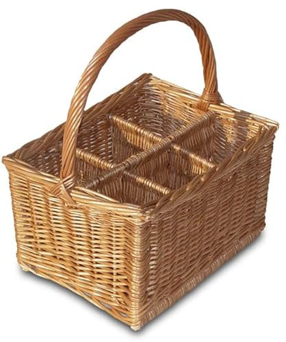 Weidenflaschenhalter mit großem Henkel, Flaschenregal, Flaschenhalter, Picknickkorb (Natur, 36 x 26 H 23)