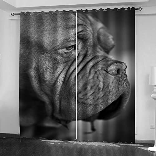MAYNUO Blickdichte Vorhänge Mit Motiv 3D Graues Tier Hund Kinder Gardinen Blickdicht Ösen Gardine Thermo 264x214 cm Schlafzimmer Kinderzimmer Vorhänge Dekoratives Muster, Verdunklungsvorhänge
