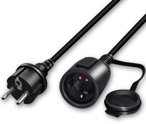 Stromkabel Verlängerungskabel 0.5m 16A /230V, Schutzkontakt Verlängerungskabel, Schuko Europa Stecker auf Buchse Verlängerungskabel, 2-poliges Schutzkontaktstecker-Netzkabel mit Schutzkappe
