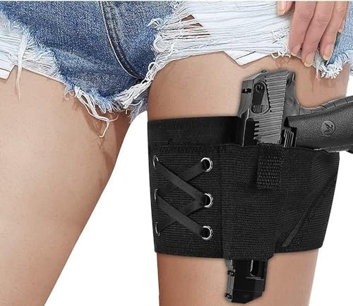 Conceal Carry Ankle Holster Gun Thigh Holster Leg for Women Sexy Hi'd'den Under Dress/Shorts Adjustable Ladies Pistol Holster Tactical for Weapons 380 Revolver Bag (Size : Black)