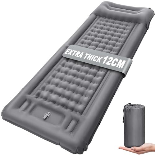 NHOWIN Camping Mat, 12CM Thicken Ultralight Sleeping Mat with Built-in Pump, Portable Camping Mattress Bed with Pillow, Waterproof Folding Sleeping Pad for Hiking, Backpacking
