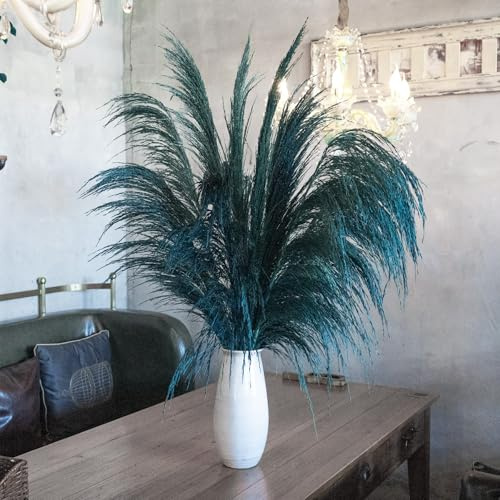 Pampas Grass Decor Größe, große Pampas, flauschige Blumen, lange Federn für Hochzeitsarrangement, Boho, Wohnzimmer, 8 Stück, 80 cm, Blaugrün