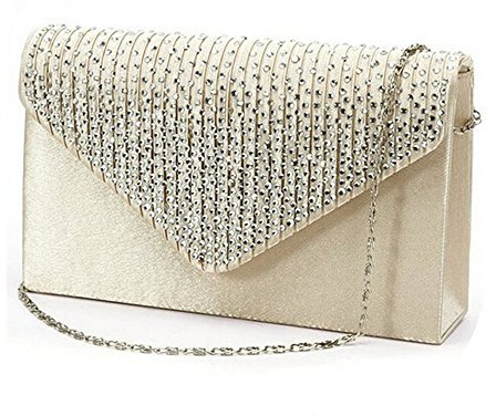 FNKDOR 2023 Samt Clutches Damen Elegant Glitzer Strass Abendtasche mit Metallic Schulterriemen (Beige, One Size)