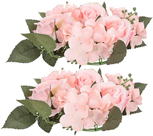 Künstlicher Rosen Kerzenkranz 2 Stück Rosa für Tischdeko | Kunststoff und Stoff, Dekorativ und Tragbar, für Geburtstag und Zuhause, Kann Aufgehängt Werden