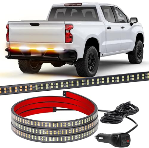 XRIDONSEN 48 inch Truck Tailgate Strobe Lights Strip Rear Window Lights 288 LED Tail Emergency Light Bar Amber White Flashing Warning Hazard Safety for Plow Trucks Construction Vehicles Pickup Trailer