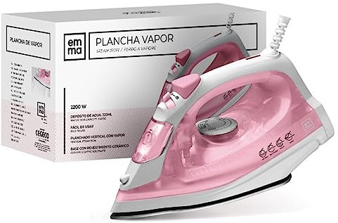 Plancha de Vapor, Suela de Cerámica, 2200 W, Vapor vertical y regulable,Función de Autolimpieza y doble mando (Rosa)