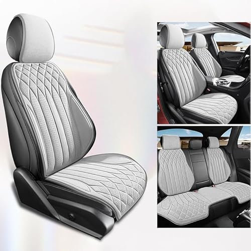 REDVIT Autositzbezüge für VW Golf 7 Wagon 2013-2019-pr, Auto Sitzbezüge Sitzschoner, Leder Sitzbezügesets Atmungsaktiv Verschleißfest Sitzbezug Auto Zubehör,Full Set-5Seats-Whitestyle