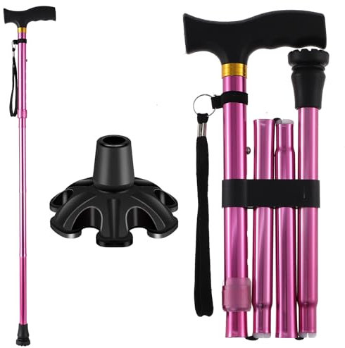 LIXIANG Bastón para caminar para mujer para estabilidad y equilibrio, bastones plegables para hombres, resistente, plegable, moderno, decorativo, color rosa puro