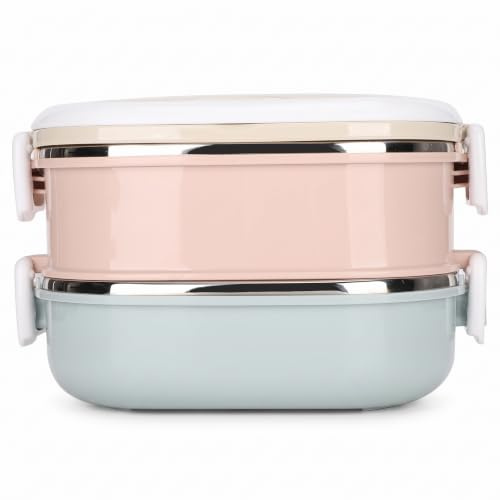 EIMSOAH Caja Compacta de Acero Inoxidable Resistente Al Calor, Contenedor de Alimentos Térmico Aislado a Prueba de Fugas Portátil con Curvo Doble Oculto, para Adultos