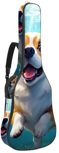 Großer schöner Gitarrenkoffer, wasserdichte Gitarrentasche mit Schwamm-Schutzschicht, schöner Corgi schwimmt unter Wasser, Mehrfarbig Nr. 04, 42.9x16.9x4.7 in, Gitarrentasche
