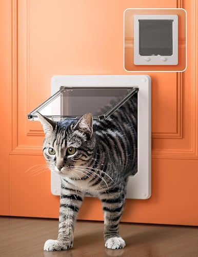 LIBBEPET Cat Door Interior Door, Indoor Cat Doors, X-Large Pet Doors for Cats Up to 25 lbs(Frame Size 9.8 x 11.6), Upgraded 4 Way Locking Kitty Door for Interior & Exterior Doors, Easy to Install
