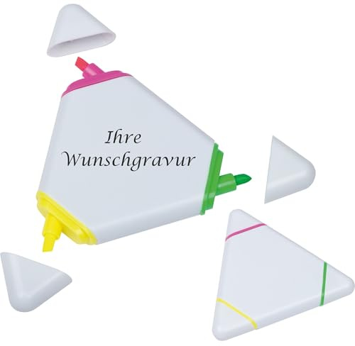 Livepac-Office Textmarker Dreieck mit Gravur/Markierfarben: gelb, pink und grün