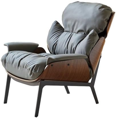 Lazy Sofasessel mit Armlehnen, moderner bequemer Ledersessel, gepolstert, Einzellesesessel für Wohnzimmer, Schlafzimmer, Grau