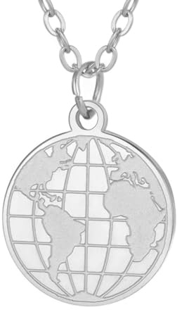 TEAMER Zierliche Runde Erde Halskette Globus Weltkarte Anhänger Edelstahl Erde Reisende Graduierung Schmuck Für Frauen Männer (Silber)