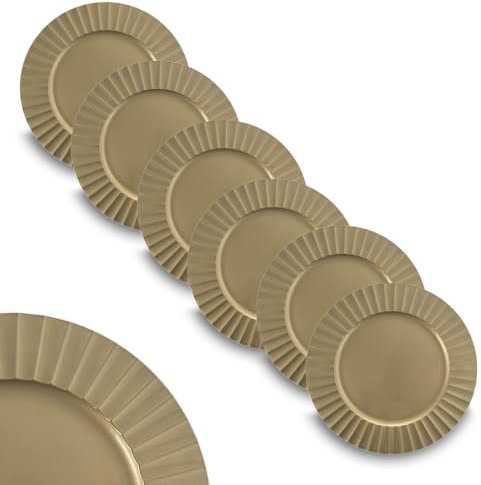 ARCA, Set di 6 Sottopiatti Rotondi Elegant in Polipropilene Rigati, per 6 Persone, Ideali per la Tavola di Natale, Resistenti e Duraturi, Idea Regalo Natale, Colore Oro, 33 cm