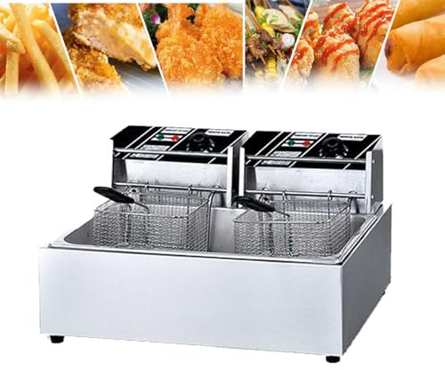 CHONGHAN Commercial Deep Fryer with Basket, Stainless Steel Deep Fryer Temperature Adjustable for Restaurant Home Use, Countertop Kitchen Frying Machine,Perfect for Fried Chicken, Shrimp, Chips