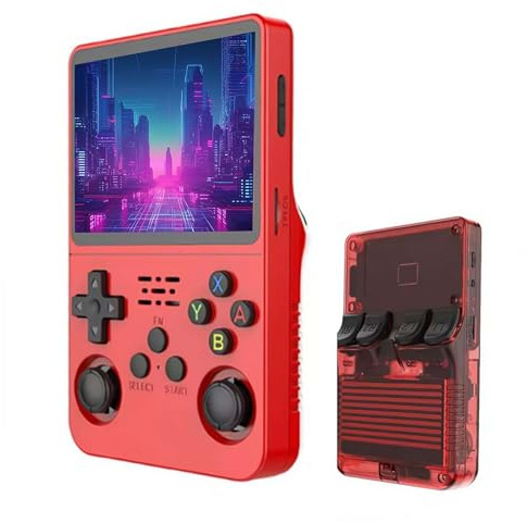 Keyboy Game Console R36S Retro Handheld Game Console with 64/128G Built-in 21000+ Classic Games, Open Source Linux System 3.5 Inch IPS Screen Portable Pocket Video Player (New Red 64G)