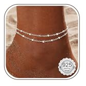 Casieca silver/guld vristlänk för kvinnor, 925 sterlingsilver fotkedjor för kvinnor trendiga dekorativa vattentäta vristkedjor justerbara stapelbara vristlänkar set silver strand fotsmycken, 26.2 cm