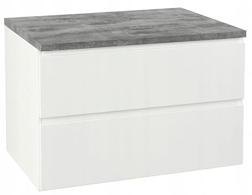 .Deftrans Hängeschrank Bad 80x50 cm Weiß mit Platte – Badunterschrank mit Schubladen für Waschbecken, Badezimmermöbel Set, Serie Modus