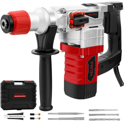 1500W Heavy Duty Hammer Drill – SDS-Plus Rotary Hammer with 360° Auxiliary Handle for Concrete, Masonry, Brick, Steel, and Wood Drilling