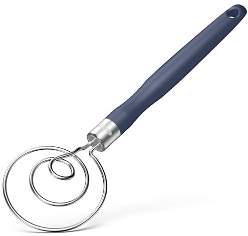 U-Taste Dänischer Teigbesen: 18/8 Edelstahl Schneebesen, Mitternachtsblau | 32cm, Manuelle Brotbackmaschinen in Lebensmittelqualität mit rutschfestem Silikongriff zum Backen Mischen Rühren Kneten