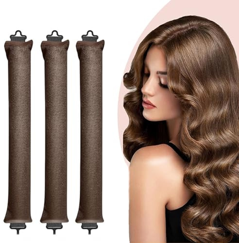 xolear 3 Pezzi Bigodino Lungo per Boccoli, Heatless Hair Curler in Velluto di Qualità, Bigodini Morbidi per Dormire, DIY Arricciacapelli Senza Calore per Tutte Dimensioni di Capelli, Teste (Marrone)