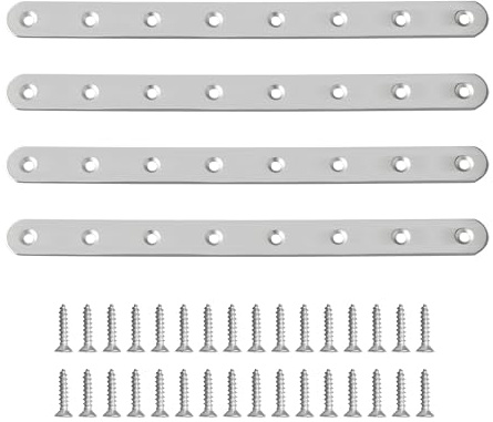 SAYAYO Metal Brackets for Wood Mending Joining Plates Brushed,250X19MM,4PCS | Flat Straight Corner Brace Connector Repair Fixing Bracket with Screws for Wood Furniture, 3MM Thickened Stainless Steel