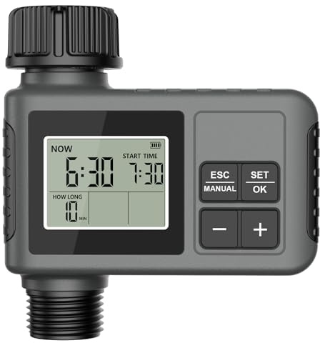 Terrawen Water Timers for irrigation Manual Mode, Sprinkler Timer with Rain Delay IPX5 Waterproof/Large Screen LCD Display for Garden Hose