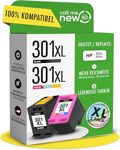 callmenew 301XL Druckerpatronen – Kompatibel mit HP 301 Druckerpatronen/für HP 301 XL Schwarz & Farbe – XL Reichweite, Smart-Chip, Ersatz für DeskJet 2540, Envy 4500, OfficeJet – 2er Multipack