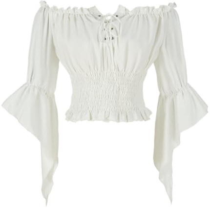 Mingyuezai Womens Renaissance Peasant Blouse Off Shoulder Trumpet Sleeve Medieval Tops(XL,Z2880C)