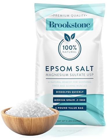Brookstone 5 lb Epsom Salt Bulk Bag - Premium Magnesium Sulfate USP, Medium Grain Unscented Bath Soak Salt - Pure Epsom Salt for Bath, Foot Soak, Muscle Relief, Stress Relief & Skin Care