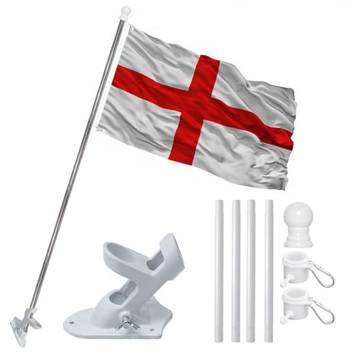 FYKTIK 5FT Flag Pole Kit, Wall Mounted Flag Pole with Mounting Bracket, Stainless Steel Black Flagpole Set for House, Garden, Yard & Outdoor Fence (No Inclued Flag) (White, 1.5M)