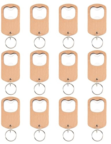 Bortivier 12Pack Apribottiglie in Legno Apribottiglie in Legno Kit Vuoti Incisione Legno Catenine per Casa Cucina Festa, Resistente